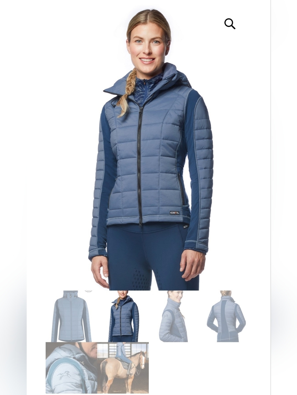 Kerrits Heads Up Quilted Jacket  Blue Waterloo S Waterproof Windproof Equestrian